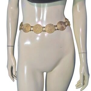 VINTAGE GOLD TONE Large Medallion Disc Chain Belt Boho Cowgirl Waist S-L